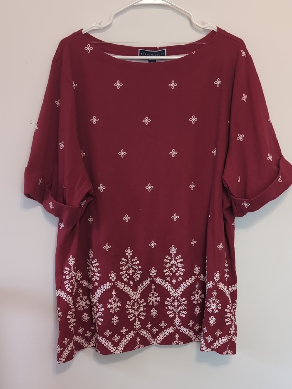 Karen Scott Red Cuff Sleeve Patterned Blouse Size 3x - Picture 1 of 5